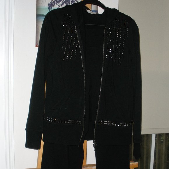 Vintage SET: Boston Proper Black w/studs Hooded Jacket & Pants  SZ: S - Picture 2 of 12